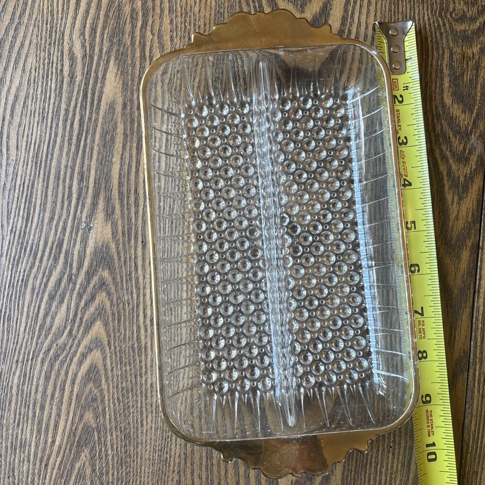 Anchor Hocking Hobnail Divided Dish with Gold Handles